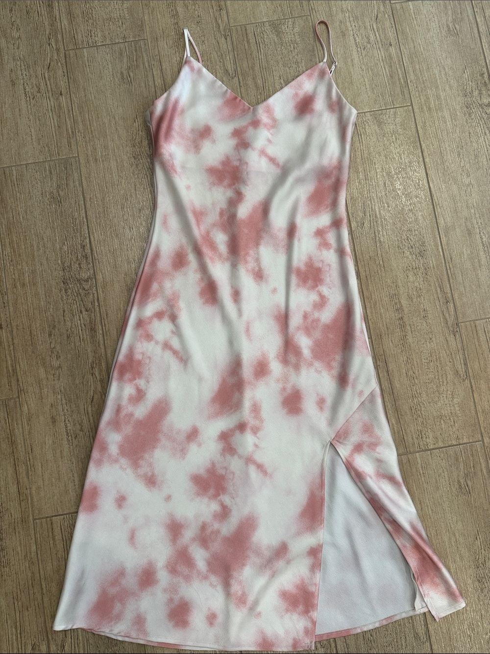 Willow Pink and White Tie-Dye Slip Maxi Dress with Side Slit